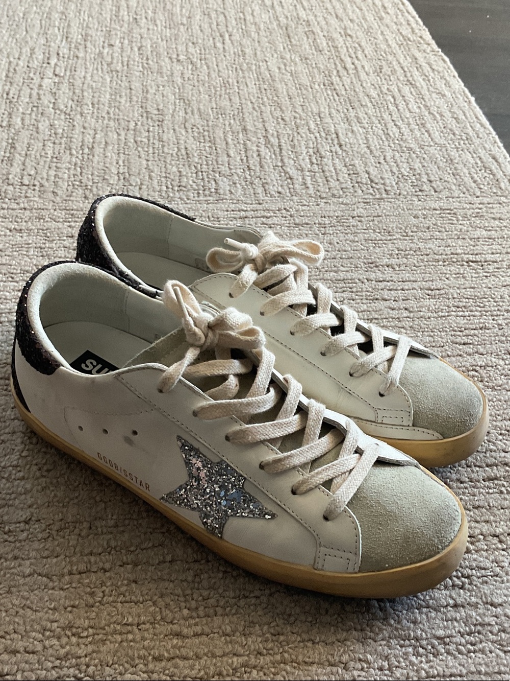 Golden Goose White & Silver Star Low-Top Sneakers-Worn twice